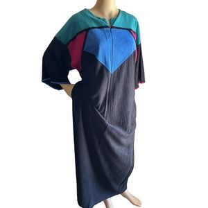 Vintage Its A Charm Zip Up Evening Nightgown Housecoat Robe Colorblock M?